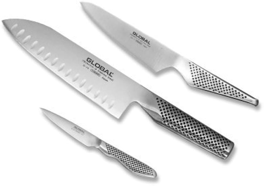 Global G-80338-3点ナイフセット 三徳 - 中空グラウンド ユーティリティ 果物ナイフ